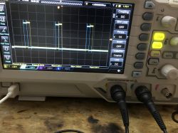 Oscilloscope displaying PWM signal waveforms.