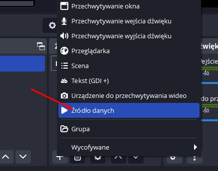Zrzut ekranu z menu OBS Studio z wybranym 