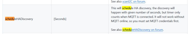 Screenshot of a documentation table with highlighted “scheduleHADiscovery” text