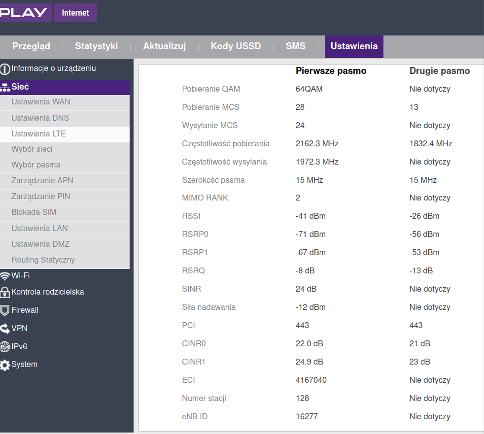 ZTE LTE wf830 Router Troubleshooting Hangs, Band Settings
