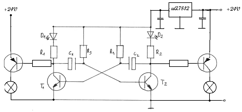 Schemat sterowania halogenami 2x55W w samochodzie uprzywilejowanym