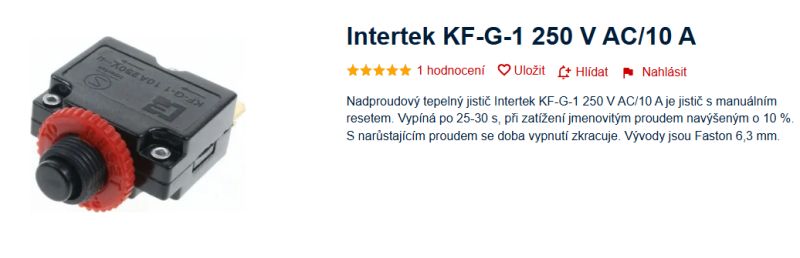 Wyłącznik nadprądowy Intertek KF-G-1 z czerwonym pokrętłem i czarną obudową