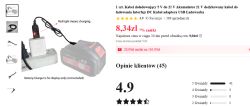 Kabel ładujący USB do akumulatora 21V z czerwonym wskaźnikiem ładowania