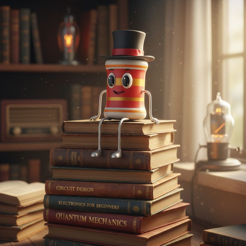 Smiling cartoon mug in a top hat sits on a stack of books in a warmly lit room.
