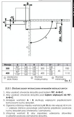 Wymiary instalacyjne siłowników Genius G-bat 300 Wymiary instalacyjne siłowników Genius G-bat 300