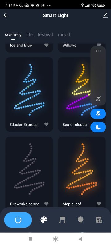 Smart Light App Interface Smart Light app interface with different lighting modes.