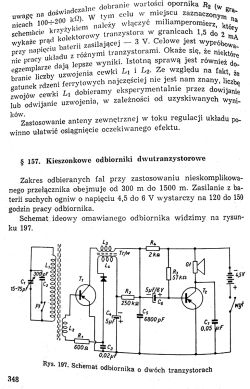 Circuit diagram of a two-transistor pocket radio receiver with technical description