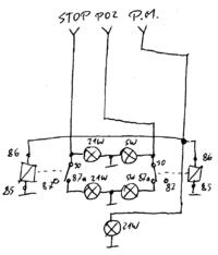 Żarówka pozycji/stop jako przeciwmgielne. Odłączanie sygnałów.