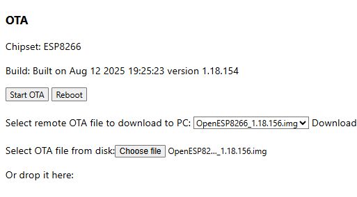 OTA interface for ESP8266 with buttons and update file selection