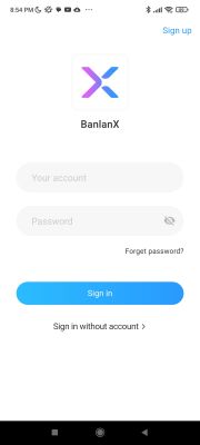 BanlanX App Login Screen BanlanX app login screen on a smartphone with options for signing up, logging in, and signing in without an account.