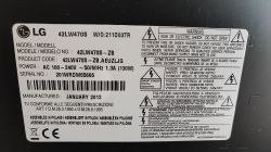 Etykieta z tyłu telewizora LG model 42LW470S z informacjami technicznymi.
