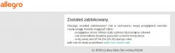 Komunikat o blokadzie na stronie Allegro z informacją o podejrzanym zachowaniu.