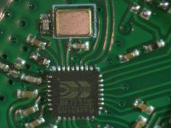 Printed Circuit Board with BK7231N Chip Close-up of a printed circuit board with a BK7231N CUI01P60 chip and several other components.