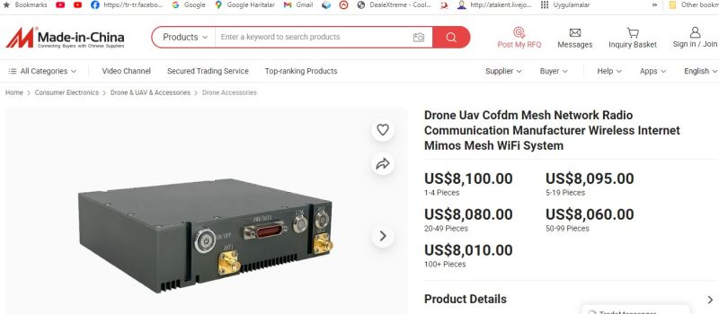 Czarny moduł sieciowy COFDM do dronów z portami i przełącznikiem.