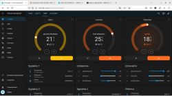 Home Assistant dashboard displaying temperature and heating data for various rooms.