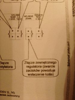 Fragment schematu połączeń sterownika pieca z zaznaczonym złączem regulatora