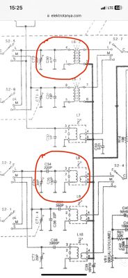 Fragment schematu radioodbiornika z zaznaczonymi cewkami L8 i L8-2 w zakresie fal długich