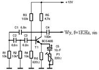 Schemat generatora sinusoidalnego 12V, częstotliwość 1kHz lub wyższa