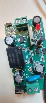 Switch circuit board with various electronic components.