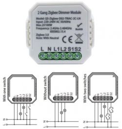 Connection of the QS-Zigbee-D02-TRIAC-2C-LN switch to the ceiling lamp and the Home Assistant Connection of the QS-Zigbee-D02-TRIAC-2C-LN switch to the ceiling lamp and the Home Assistant