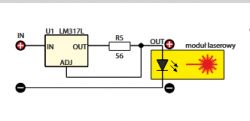 Schemat układu zasilającego moduł laserowy za pomocą LM317L.