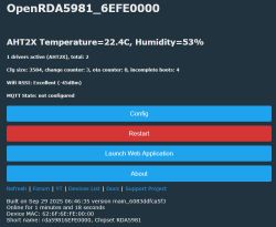 OpenRDA5981 system interface showing temperature and humidity data