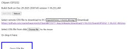 OTA interface with OpenESP32S2_1.18.233_4M.img file selected for download