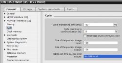Zrzut ekranu z ustawieniami cyklu CPU 315-2 PN/DP w TIA Portal.