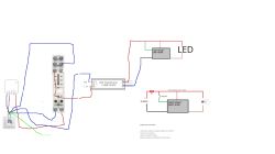 Schemat połączeń z przekaźnikiem, transformatorami LED i modułami soft start