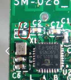 Close-up of a PCB with the R2 component highlighted.