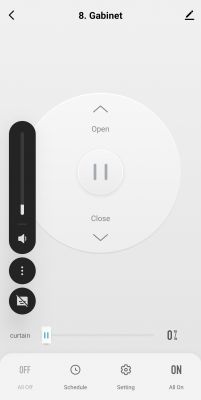 Control panel for blinds and lighting in a smart home app.