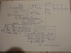 Odręczny schemat elektryczny z procesorem HP20120Z i podłączeniami diod LED oraz modułu Bluetooth.