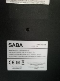 Photo of the Saba TV nameplate with technical specifications.