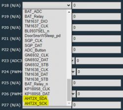 AHT2X Pin Configuration in Interface Pin configuration for AHT2X sensors in the user interface.