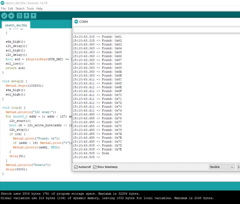 Simple clock on PIC12F683 - three pins, two I2C buses - DS1307 + FD650