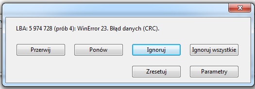 Dysk zewnętrzny bład CRC (należy sformatować dysk)