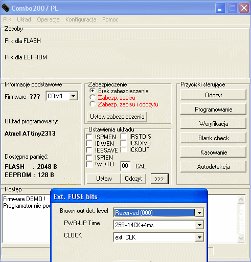 Jak ustawić fuse bit CKOPT w ATtiny 2313 za pomocą programatora COMBO3?