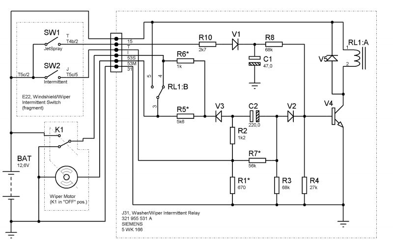 Regulacja pracy wycieraczek Audi 80 B2 - przeróbka przekaźnika VW 19