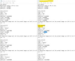 Screenshot showing two configuration files named partition_cfg_1M.toml and partition_cfg_2M.toml open in Notepad, displaying sections on partitioning.