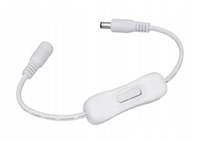 White cable switch with DC Jack 2.1/5.5 mm connectors for LED strip.