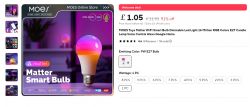 Moes Tuya Matter smart bulb with WiFi and voice control.