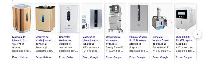 The image shows various hydrogen inhalation devices available for online purchase.