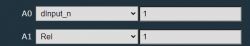 Screenshot of a configuration interface with fields labeled A0 and A1 and dropdown menus with values.
