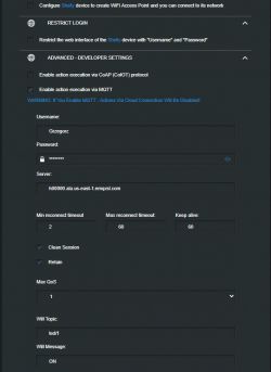 Shelly1 MQTT Configuration Shelly1 configuration with MQTT enabled.