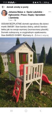 Domek ogrodowy dla dzieci marki SMOBY wystawiony jako darmowy Plastikowy domek ogrodowy SMOBY dla dzieci z czerwonymi i zielonymi elementami