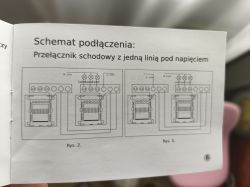 Schemat podłączenia przełącznika schodowego z jedną linią pod napięciem