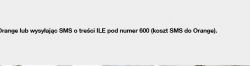 Zrzut ekranu z tekstem dotyczącym wysyłania SMS-a o treści ILE pod numer 600 w sieci Orange.