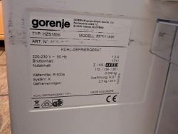 Gorenje-Kühlschranketikett mit technischen Informationen und Modellangaben.