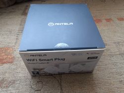 Antela WiFi Smart Plug Box Box of Antela WiFi Smart Plugs resting on a table.