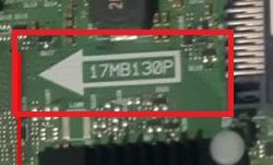 Close-up of a printed circuit board with the model designation 17MB130P.
